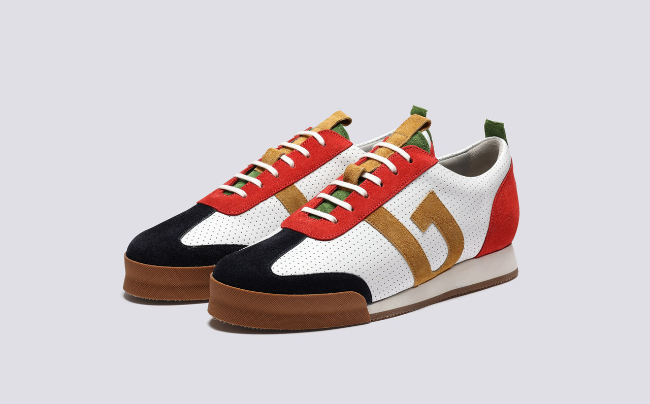 Grenson Sneaker 51 Mens Trainers in Red/Green/White Suede GRS113644